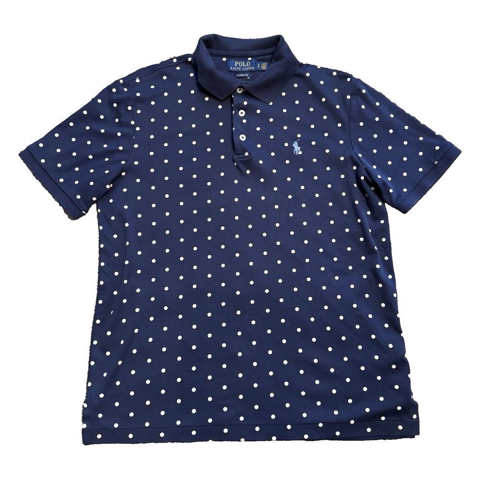 Polo Ralph Lauren Shirt Womens Size S Blue Classic Fit Polka Dots Golf Pony